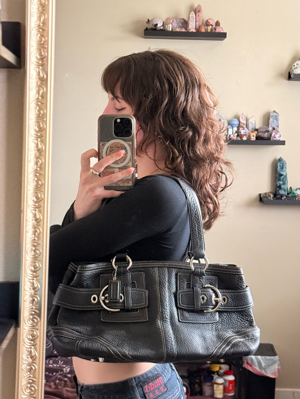 Coach Black Pebbled Leather soho Hampton Shoulder Bag with Buckle Details